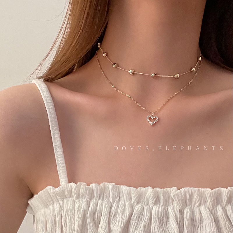 Thời Trang vòng cổ Hai Lớp Mặt Hình Trái Tim Phong Cách Hàn Quốc Cho Nữ
