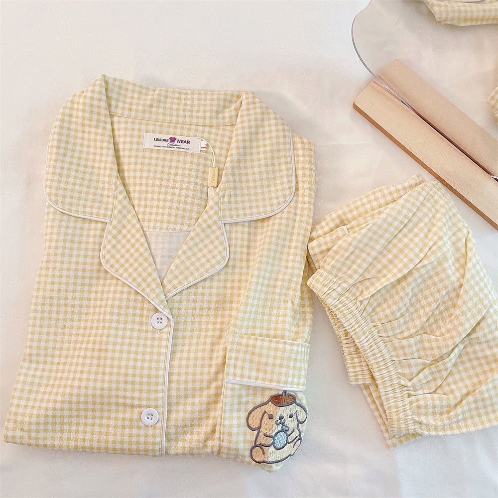 Japanese ins cute pudding dog pajamas new cartoon students wear long-sleeved home suits in spring and autumn