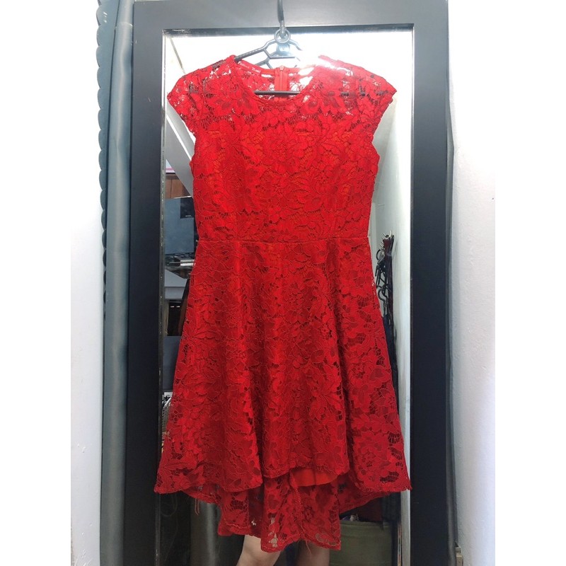 (hình thật treo shop chụp) ĐẦM REN ĐỎ SÁT NÁCH