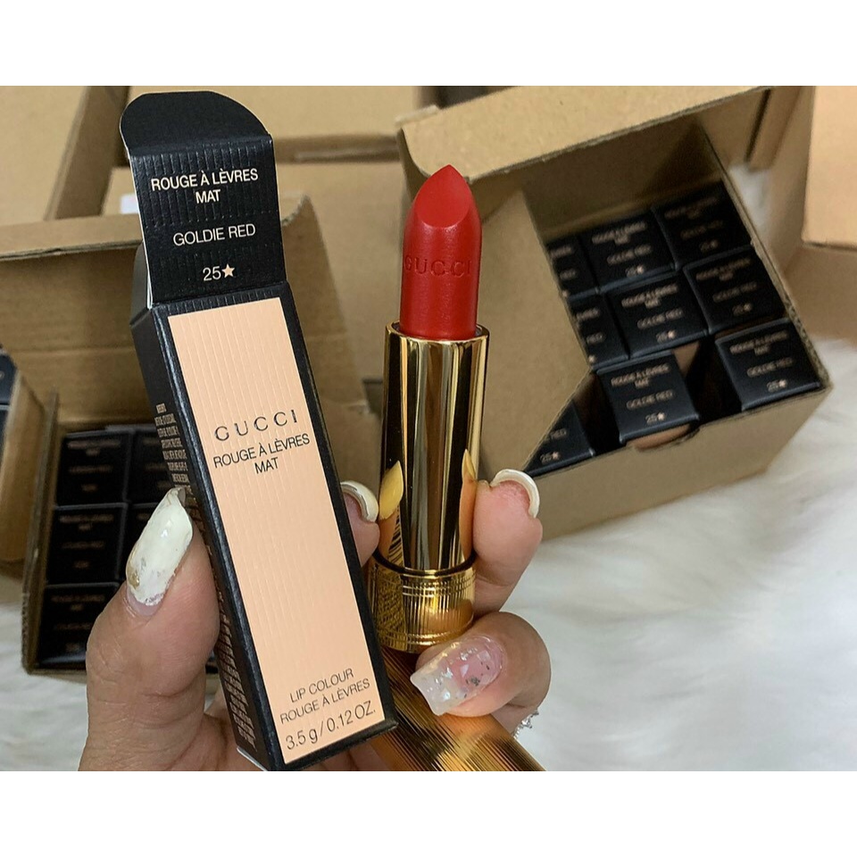Mới về - Son GUCI 25 Goldie Red Matte ❤ Màu Đỏ Thuần nữ tính