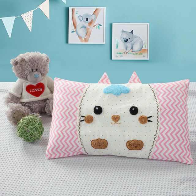 Gối trẻ em cotton 100% họa tiết mèo thêu - size 30×50 cm