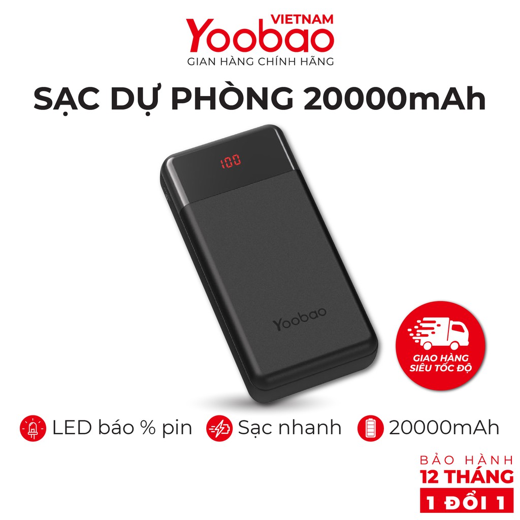 Sạc dự phòng 20000mAh Yoobao PD20 Sạc nhanh PD Công suất 18W - Hàng chính hãng - Bảo hành 12 tháng 1 đổi 1