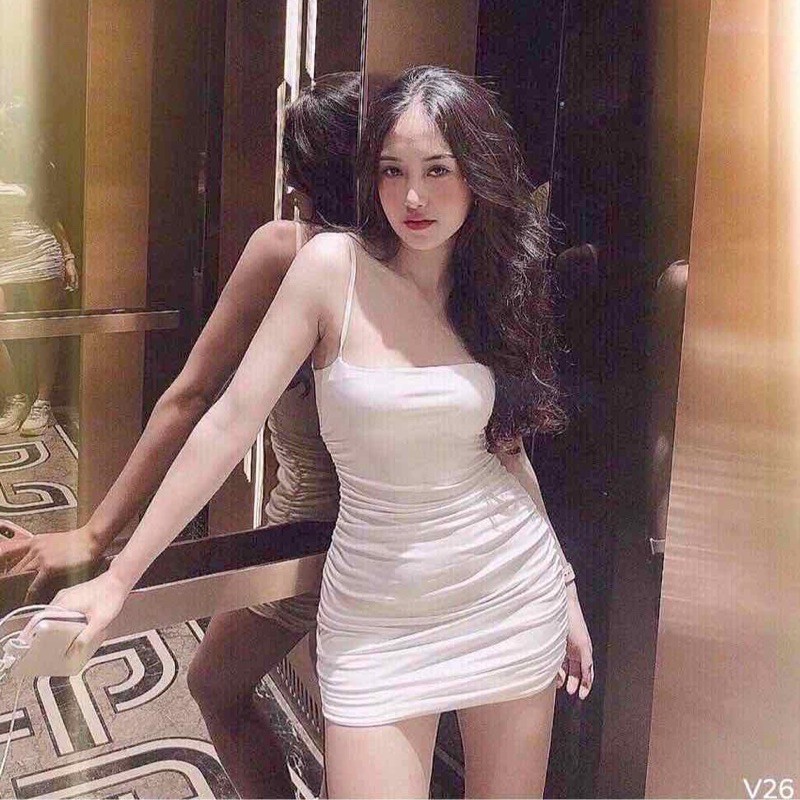 Váy Body 2 Dây Dúm Eo Nữ  🌸 Đầm 2s Trơn Dáng Ôm Co Giãn Màu ĐEN | TRẮNG | TÍM Ulzzang SIÊU ĐẸP 🌸
