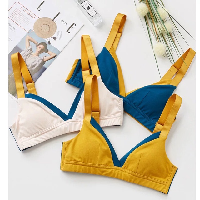 Áo Lót Bralette Cotton Thiết Kế Có Khe Tháo Mút Phối Màu Cá Tính B085