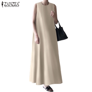 ZANZEA Đầm maxi không tay thời trang màu trơn phong cách cổ điển sang trọng cho nữ