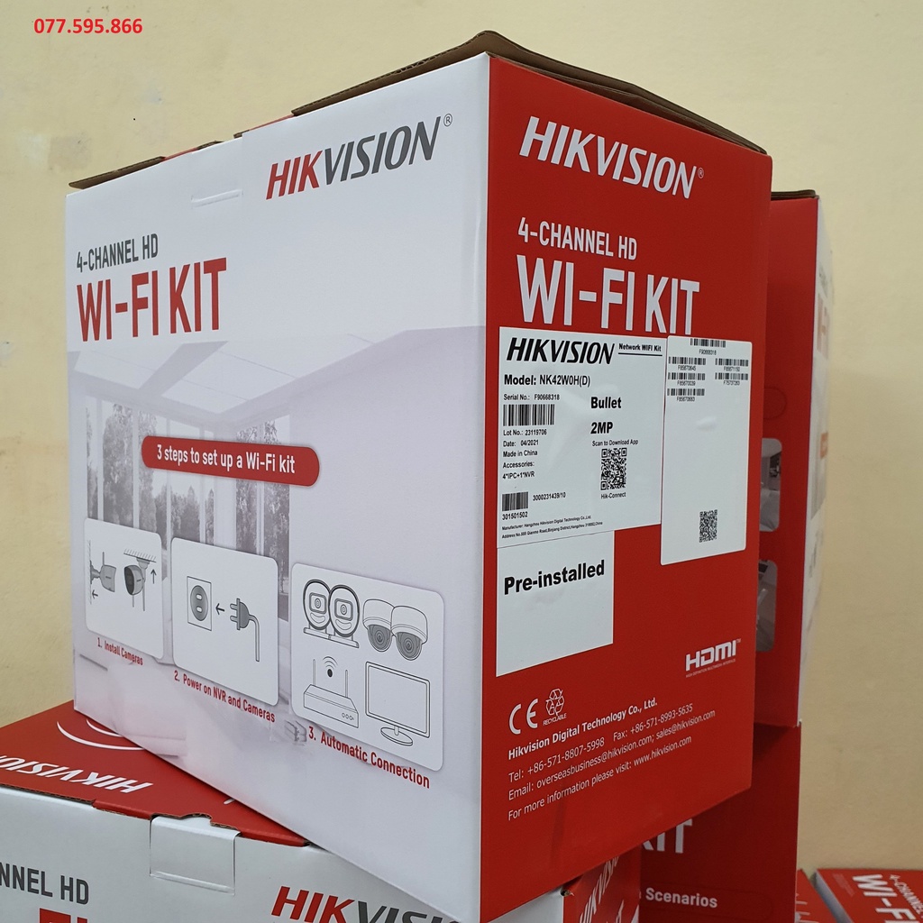 Bộ Kit Camera IP Wifi HIKVISION NK42W0H(D) (Bao gồm 1 đầu ghi Wifi 4 kênh + 4 camera 2MP)