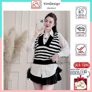 Áo sơ mi phối màu cổ cúc hoa tay bo chun đẹp form rộng cao cấp phong cách công sở quan trọng KIMDESIGN QATE A003