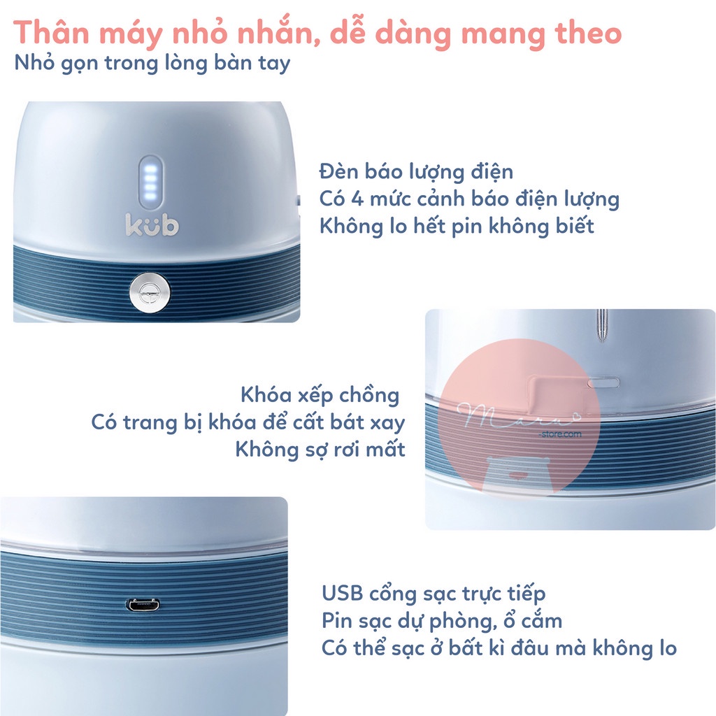 [Tặng khay silicon KUB] Máy xay thực phẩm di động pin 2000mAh cối tritan chống vỡ KUB