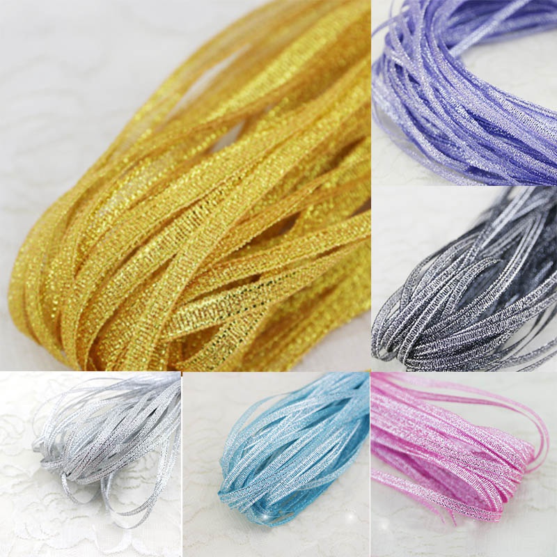 Cuộn Dây Ruy Băng Kim Tuyến Rộng 3mm Dài 20 Yards Màu Vàng / Bạc Trang Trí Giáng Sinh / Năm Mới