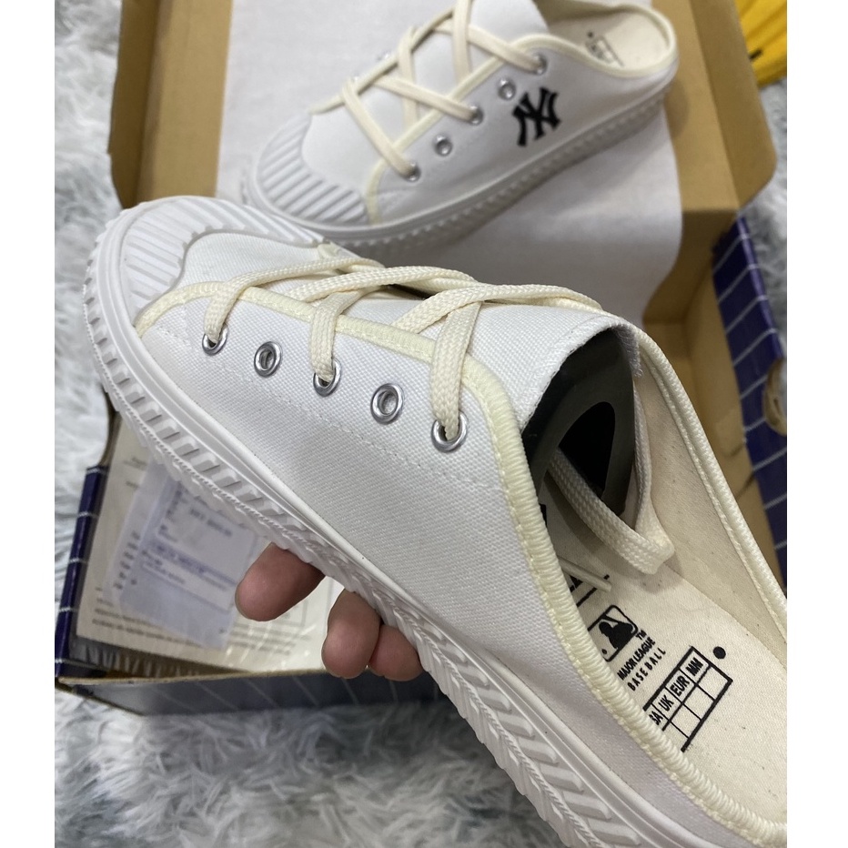 Giày sục nữ thể thao M.L.B Ny ⚡CAO CẤP⚡ Giày sục nữ đạp gót vải canvas classic màu trắng đẹp, mẫu hotrend - Full box