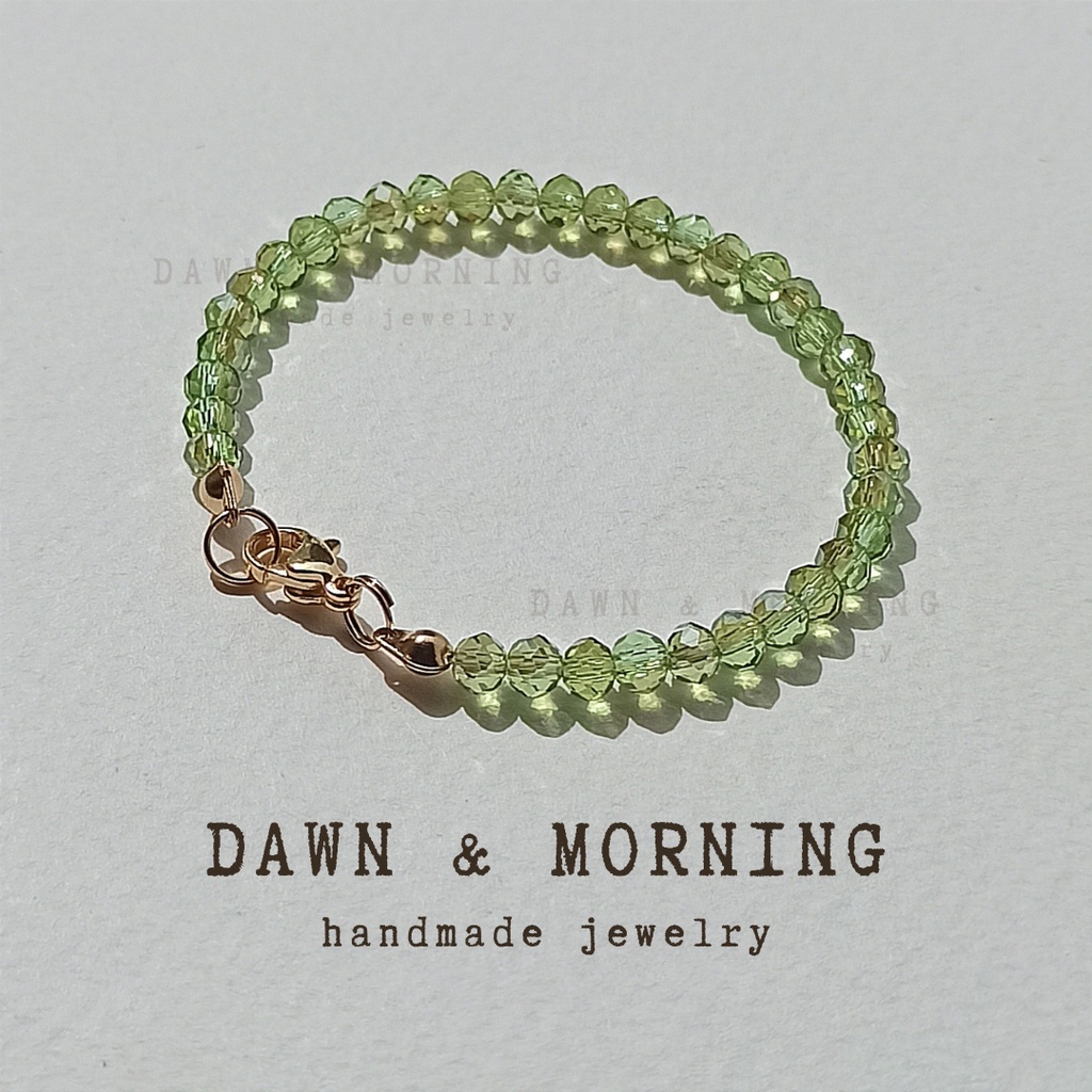 Xanh sage dày~3-4mm - Vòng tay nữ thủ công Dawn & Morning bằng hạt pha lê thủy tinh có mạ bóng phong cách nữ tính, basic