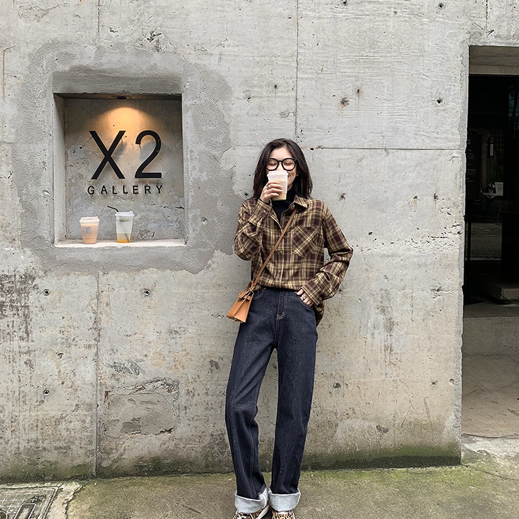 SUXI Áo Sơ Mi Caro Dài Tay Phong Cách Vintage Cho Nữ