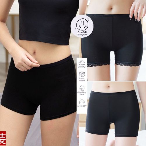 Quần Thun Ôm Body Mặc Đầm Có Viền Ren Trơn Màu Đen Kiểu 2 | Smide Clothing