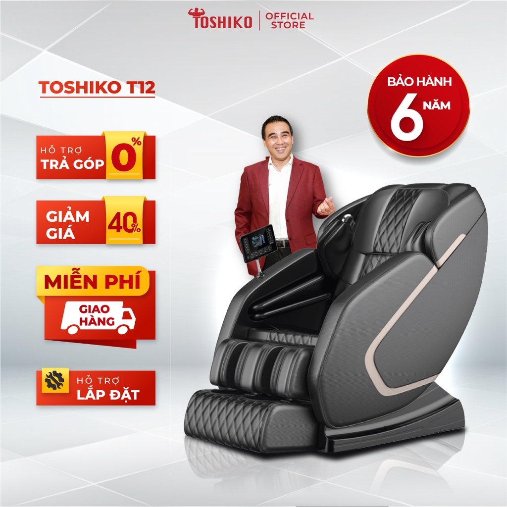 Ghế massage trị liệu toàn thân TOSHIKO T12 Bảo Hành 6 năm công nghệ con lăn 4D và nhiệt hồng ngoại cao cấp