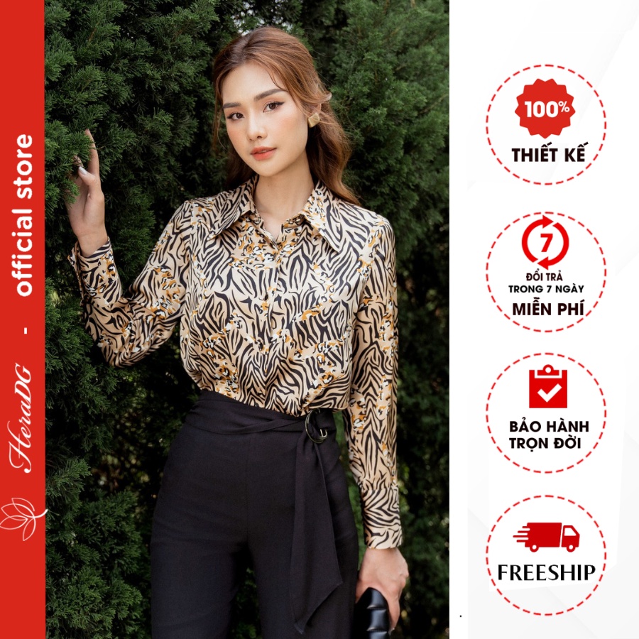 Áo sơ mi kiểu nữ họa tiết HeraDG thiết kế đuôi tôm hiện đại cổ đức chất liệu lụa cao cấp SAKBB2019