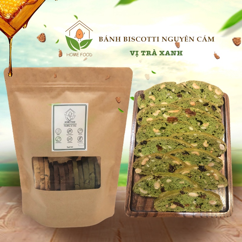 Bánh biscotti nguyên cám không đường vị matcha - ăn kiêng, giảm cân, cho người tiểu đường - Home Food