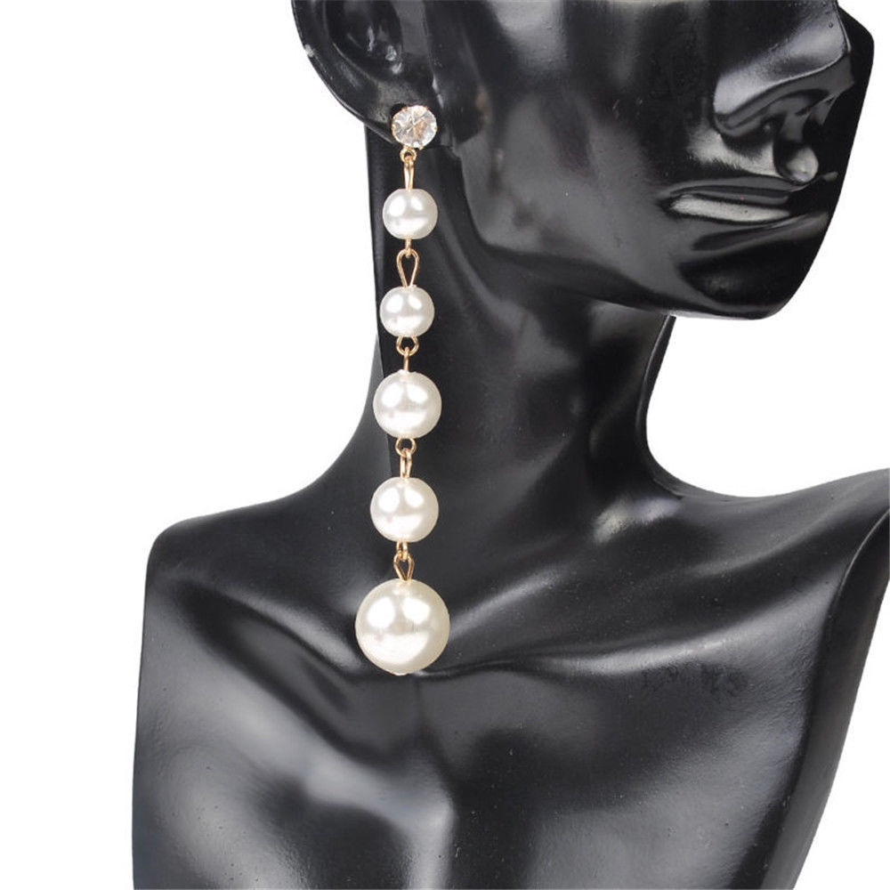 Khuyên tai chuỗi đính hạt giả ngọc trai