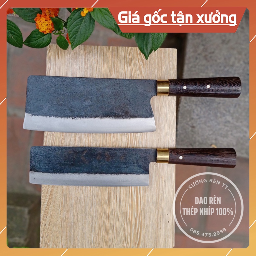Bộ Dao Thái Chặt Nhà Bếp, Thép Nhíp Nga - Rèn Hoàn Toàn Thủ Công, Cán Gỗ Mun