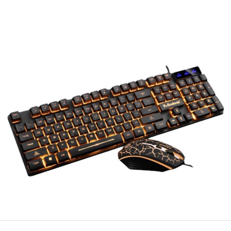 Bàn phím kèm chuột chuyên gaming km 320 full led vàng lửa mạnh mẽ.