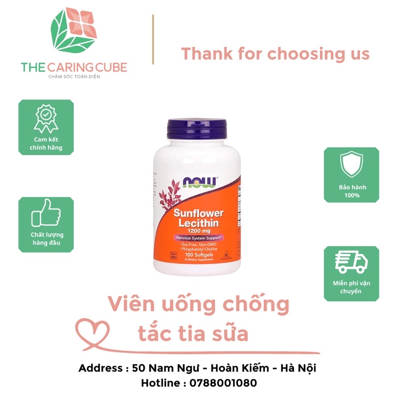 Viên uống chống tắc tia sữa Now Sunflower Lecith 1200mg - The Caring Cube