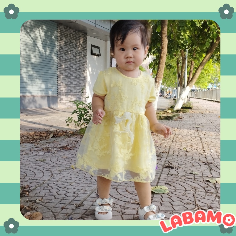 Váy cho bé kiểu dáng babydoll chất liệu cotton phối vải ren điệu đà LABAMO