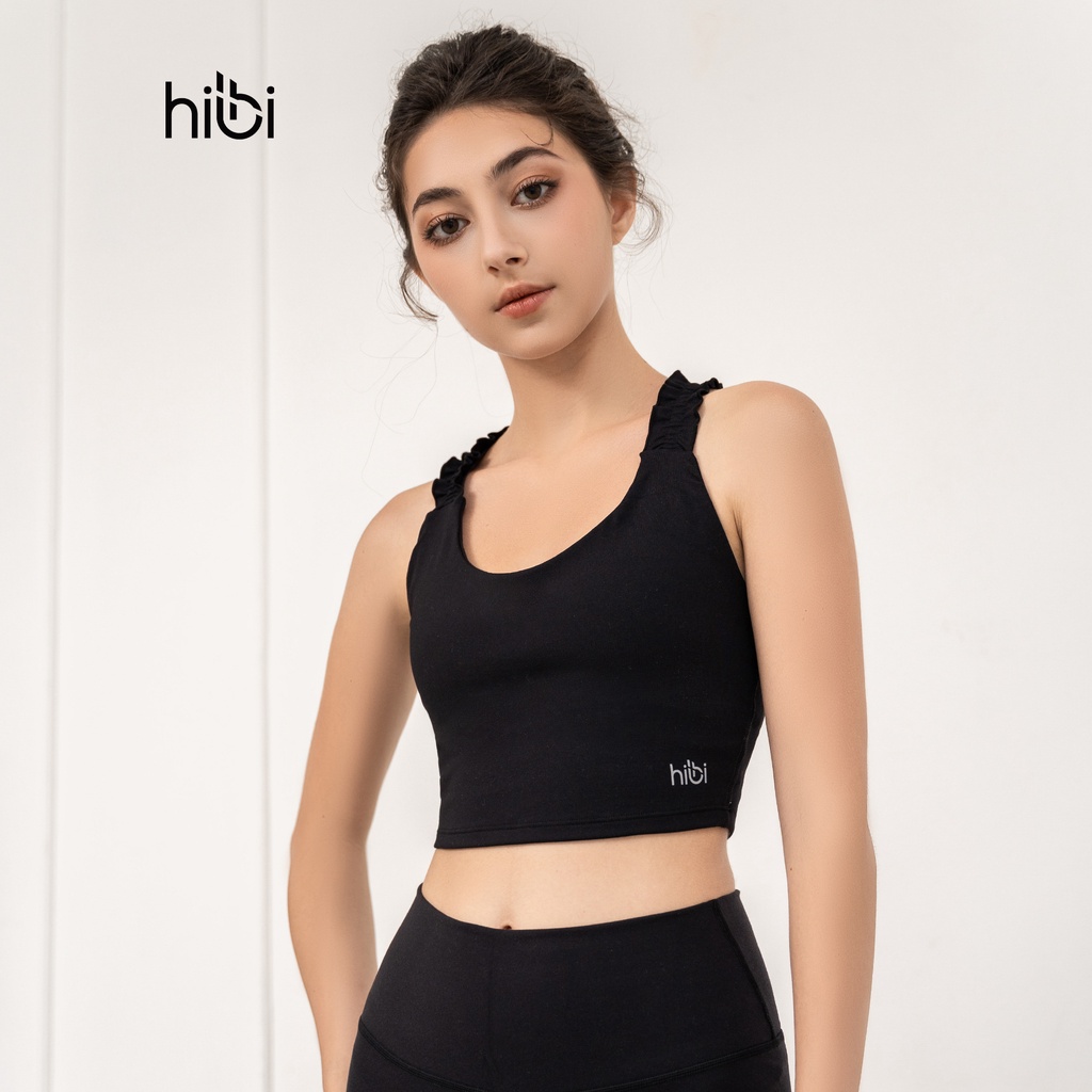 Áo croptop tập Yoga Gym Hibi Sports CR815, kiểu 2 dây nhún bèo, Kèm mút ngực