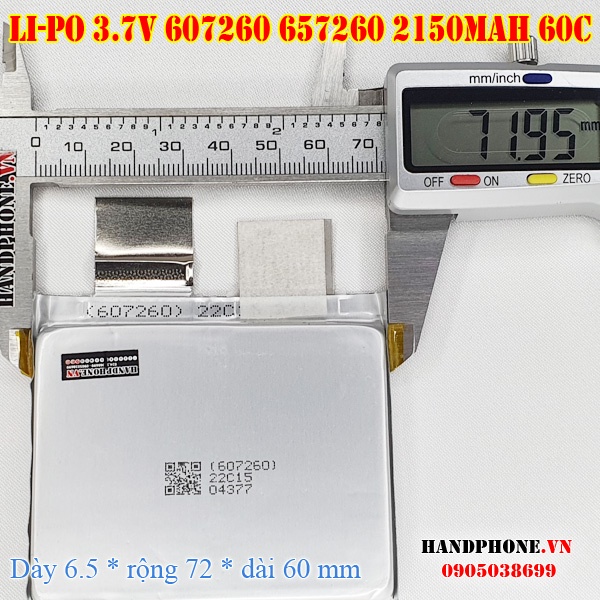 Pin Li-Po 3.7V 2150mAh 607260 657260 Dòng Xả Cao 60C cho RC, Máy Hàn Cell, Hàn Điểm