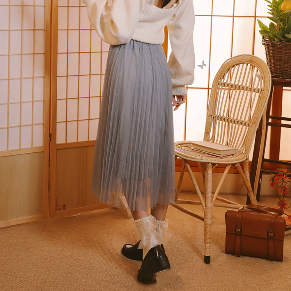 Vớ cotton phối ren đính nơ đáng yêu dành cho nữ