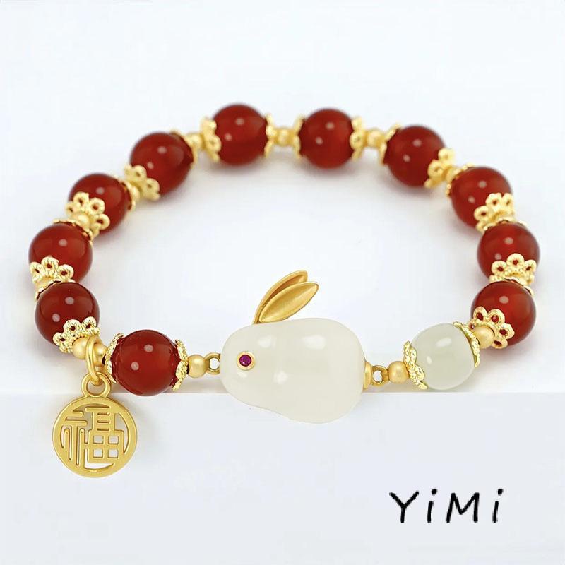 Vòng Tay Hạt Ngọc Bích Đỏ Hình Thỏ Thời Trang Cao Cấp Thích Hợp Làm Quà Tặng Valentine