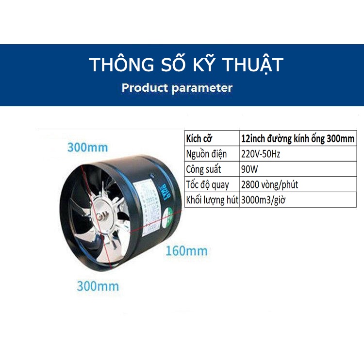 Quạt thông gió đường ống 100mm, 150mm, Quạt hút tăng áp đường ống, chất liệu thép
