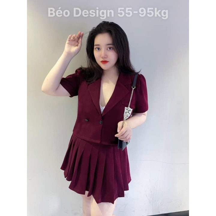 Áo vest ngắn tay + Chân váy xếp ly Bigsize