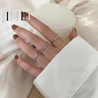 Set 3 nhẫn hợp kim màu bạc thiết kế đơn giản thời trang