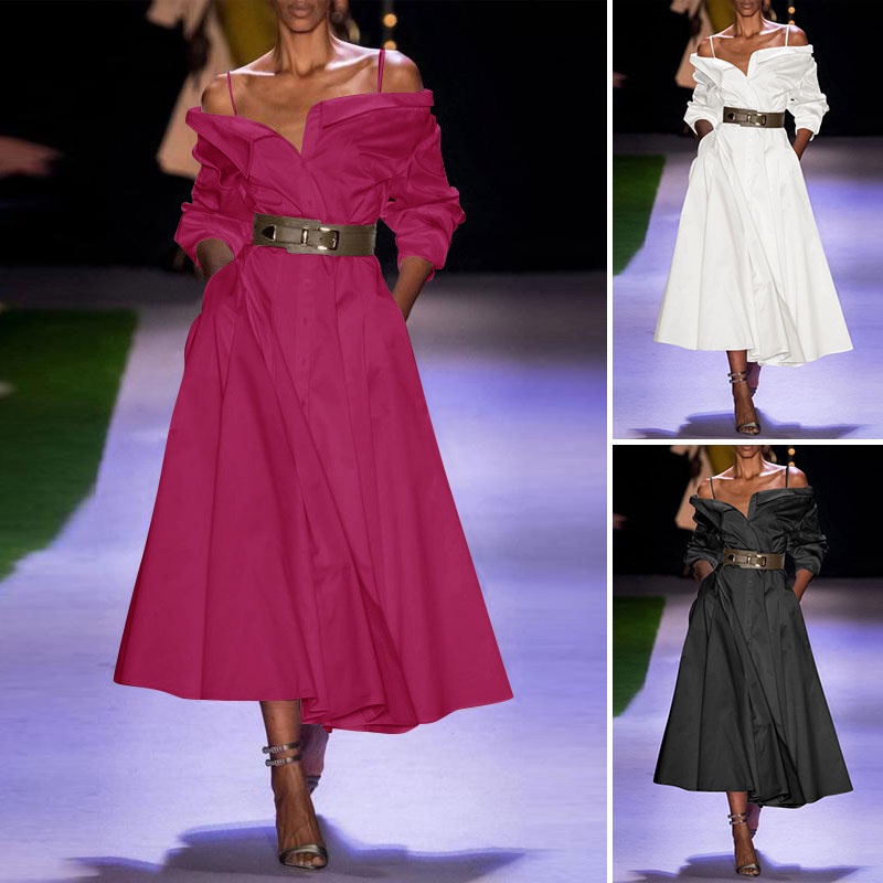 Đầm nữ ZANZEA trễ vai không tay thời trang cổ điển phong cách Âu Mỹ cho nữ