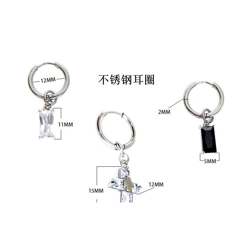 Bông Tai Chữ Thập Đính Đá zircon Bằng Thép Không Gỉ Phong Cách Hip Hop Cho Nam Và Nữ