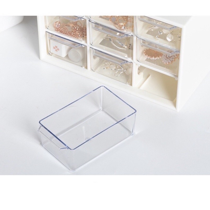 Hộp đựng trang sức mini chia ngăn, tủ mini 9 ngăn đựng đồ đa năng chống bụi