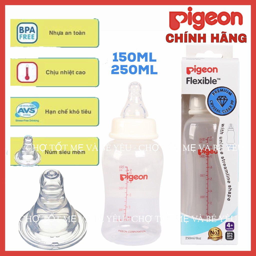 [BPA FREE] BÌNH SỮA PIGEON NHỰA PP STREAMLINE 150ML,250ML