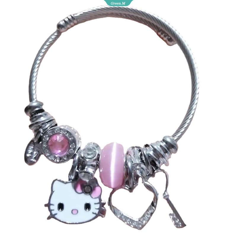 Vòng Tay Trang Sức Hạt Pha Lê Hình Hello Kitty Dễ Thương Y2K Millennial Cho Nữ Sinh