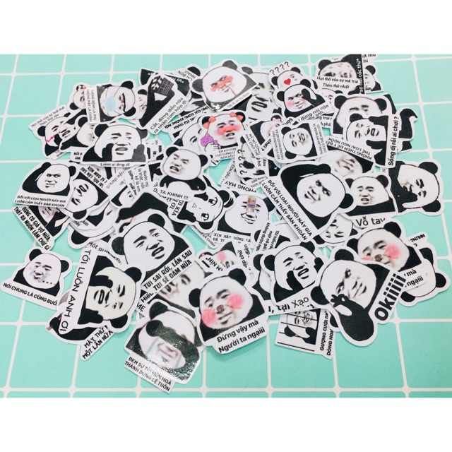 Sét 30-50 Sticker gấu trúc meme ép lụa bóc dán