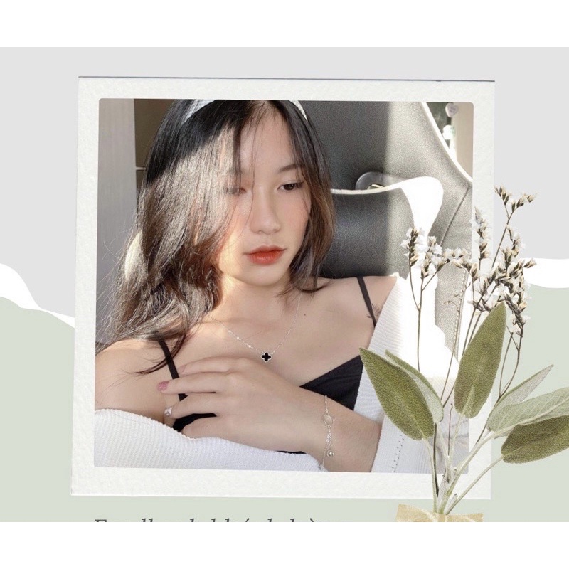 Dây chuyền bạc cỏ 4 lá đá đen chuẩn bạc 925