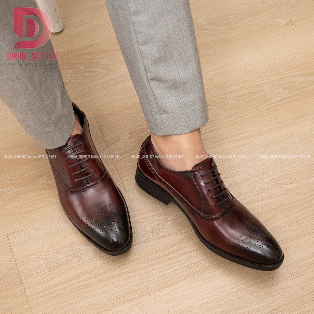Giày tây nam thoáng khí da bò  thật 100% kiểu dáng Oxford