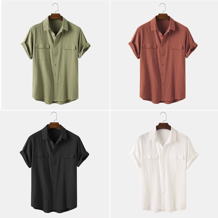 Áo Đũi Nam Sơ Mi Cộc Tay Đẹp  - 2 Túi Ngực