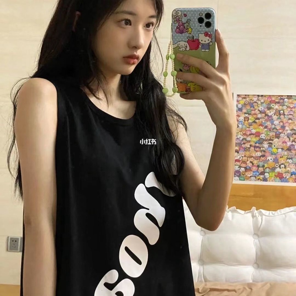 Jiashucheng Áo Ba Lỗ Thể Thao Dáng Rộng In Chữ Phong Cách Hip Hop Mỹ Thời Trang Cho Cặp Đôi