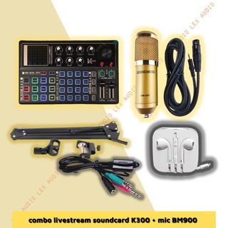 Bộ mic hát karaoke livestream online chất lượng cao - soundcard K300 + mic BM900