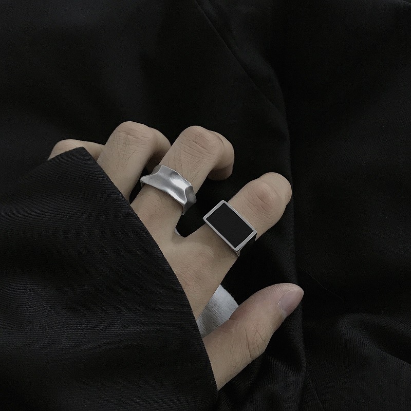 Nhẫn Nam Bạc Black Ring Đính Đá Đẹp Cá Tính Unisex HipHop Basic Ngầu Trơn LuciferStore Titan NHẪN BLACK RECTANGLE