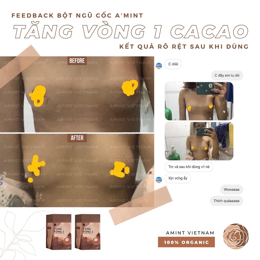 TĂNG VÒNG 1 CACAO AMINT - kèm quà xinh - clip massage - thực đơn