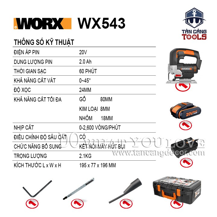 Máy Cưa Lọng Dùng Pin 20V Worx WX543