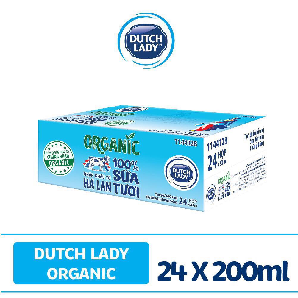 [ Giá Rẻ] Thùng Sữa Tươi Tiệt Trùng Dutch Lady Organic (200ml/hộp, 24 hộp/thùng)