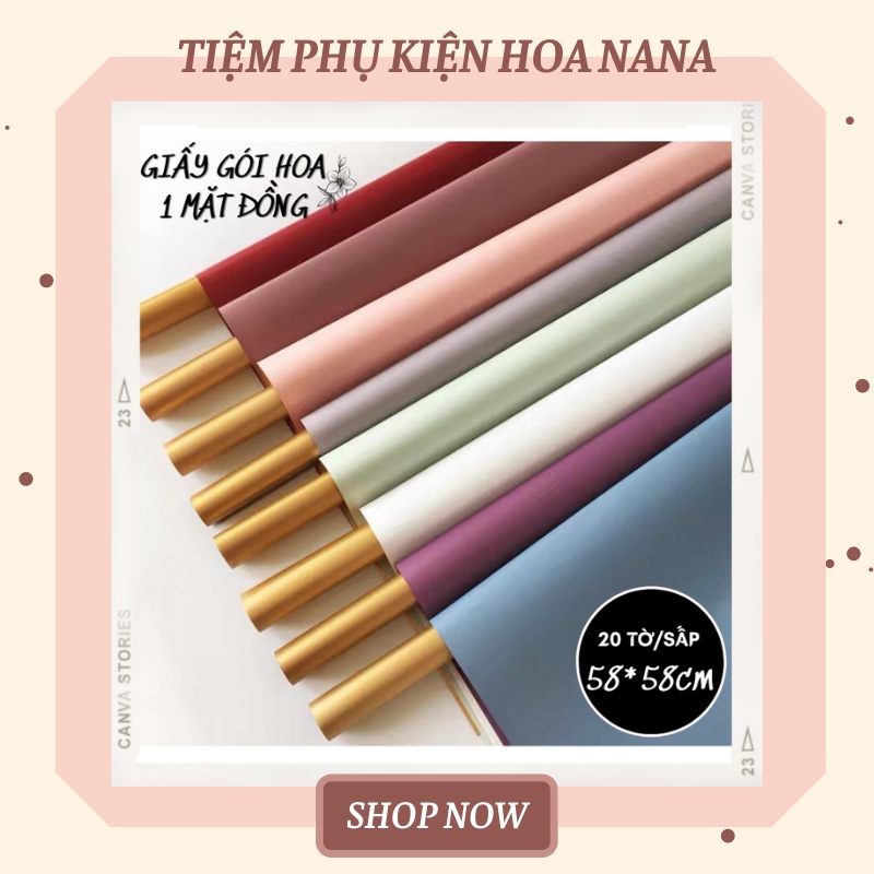 Giấy Gói Hoa Khổ 58*58cm ❤️1 MẶT VÀNG ĐỒNG❤️ Màu Đẹp Sắc Nét, Không Thấm Nước