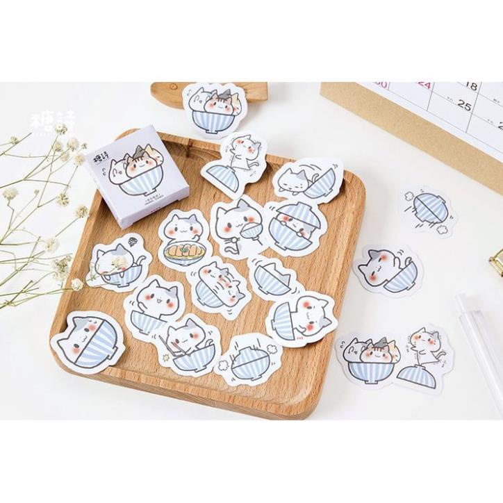 Bộ 45 Sticker Hàn Quốc hình Mèo Tinh Nghịch dán trang trí E07