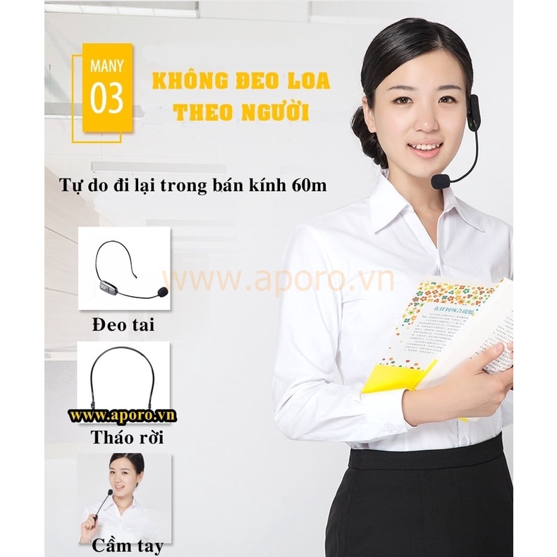 Máy trợ giảng APORO T9 UHF-Máy trợ giảng không dây Aporo T9 UHF  có Bluetooth - Hàng chính hãng